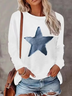 Women's Long Sleeve T-shirt Spring/Fall White Star Printing Jersey Crew Neck Daily Going Out Casual Top