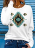 Women's Long Sleeve T-shirt Spring/Fall White Ethnic Printing Jersey Crew Neck Daily Going Out Casual Top
