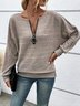 Casual Plain Zipper V Neck T-shirt