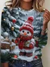 Women's Long Sleeve T-shirt Spring/Fall As Picture Christmas Snowman Printing Jersey Crew Neck Daily Going Out Casual Top
