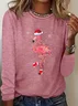 Women's Long Sleeve T-shirt Spring/Fall Pink Christmas Printing Jersey Crew Neck Daily Going Out Casual Top