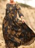 Crew Neck Loose Vintage Dress With No