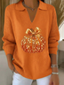 Women's Pumpkin Autumn Print Casual Lapel Sweater