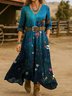 V Neck Vintage Loose Gradient Pattern Dress With No