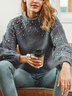 Girly Balloon Sleeve Plain Mock Neck Cotton-Blend Sweater