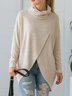 Women's Long Sleeve T-shirt Spring/Fall Apricot Plain Split Joint Mock Neck Daily Going Out Casual Top