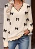 Geometric V Neck Casual Cotton Sweater