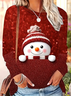 Women's Long Sleeve T-shirt Spring/Fall Red Christmas Printing Jersey Crew Neck Daily Going Out Casual Top