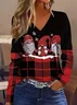 Women's Long Sleeve T-shirt Spring/Fall Black-red Christmas Printing Jersey V Neck Daily Going Out Casual Top