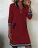 Multicolor Block Shawl Collar Casual Loose Dress With No