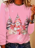 Women's Long Sleeve T-shirt Spring/Fall Pink Christmas Printing Jersey Crew Neck Daily Going Out Casual Top