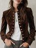 Urban Buttoned Velvet Plain Stand Collar Jacket