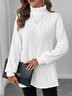 Women's Long Sleeve T-shirt Spring/Fall White Plain Embossed Turtleneck Daily Going Out Casual Top