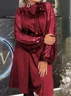 Women's Long Sleeve Spring/Fall Red Plain Split Joint Crew Neck Daily Going Out Vintage Midi A-Line Sequin Dress