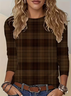 Women's Long Sleeve T-shirt Spring/Fall Brown Plaid Printing Jersey Crew Neck Daily Going Out Casual Top
