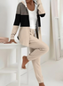 Women's Printing Striped Daily Going Out Two-Piece Set Apricot Casual Spring/Fall Coat With Pants Matching Set