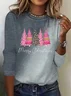 Women's Long Sleeve T-shirt Spring/Fall Gray Christmas Printing Jersey Crew Neck Daily Going Out Casual Top