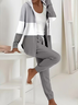 Women's Printing Multicolor Block Daily Going Out Two-Piece Set Gray Casual Spring/Fall Coat With Pants Matching Set