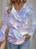 Women's Long Sleeve T-shirt Spring/Fall As Picture Abstract Printing Jersey V Neck Daily Going Out Casual Top