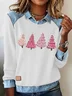Women's Casual Christmas Printed Collared Denim Patchwork Sweatshirt