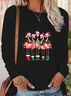 Women's Long Sleeve T-shirt Spring/Fall Black Christmas Printing Jersey Crew Neck Daily Going Out Casual Top