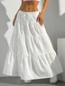 Solid Color Midi Skirt With Elastic Waist And Tie Full Skirt Loose And Long