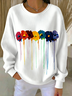 Floral Casual Cotton-Blend Crew Neck Sweatshirt