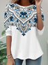 Women's Long Sleeve T-shirt Spring/Fall White Ethnic Jersey Crew Neck Daily Going Out Casual Top