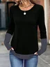 Women's Long Sleeve T-shirt Spring/Fall Black Contrast Stitching Jersey Crew Neck Daily Going Out Casual Top