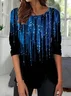 Women's Long Sleeve T-shirt Spring/Fall Black Abstract Jersey Crew Neck Daily Going Out Casual Top