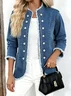 Regular Fit Elegant Denim Mock Neck Jacket
