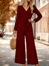 Plain Elegant Loose V Neck Jumpsuit