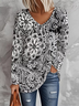 Women's Long Sleeve T-shirt Spring/Fall Black Floral Printing Jersey V Neck Daily Going Out Casual Top