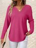 Women's Long Sleeve T-shirt Spring/Fall Deep Pink Plain Split Joint V Neck Daily Going Out Casual Top