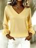 Cotton Casual V Neck Plain T-Shirt
