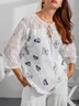 3/4 Sleeve Floral Cotton-Blend Top