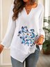 White Casual Butterfly Printed V Neck Shift 3/4 Sleeve Tops