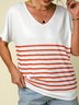 Casual Short Sleeve V Neck Striped Tops