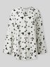White Casual Butterfly Printed Long Sleeve Shift Blouse