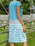 Crew Neck Short Sleeve Floral Cotton-Blend Knitting Dress
