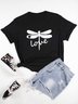 Vintage Love Dragonfly Printed Plus Size Short Sleeve Crew Neck Casual Tops