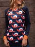 Blue Crew Neck Floral-Print Long Sleeve Animal Top