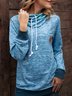 Blue Cotton-Blend Casual Long Sleeve Sweatshirt